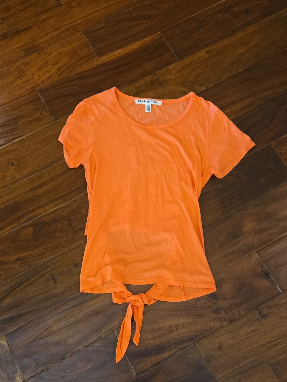 Michael Stars Bright Orange Tie-Front Short Sleeve Tee